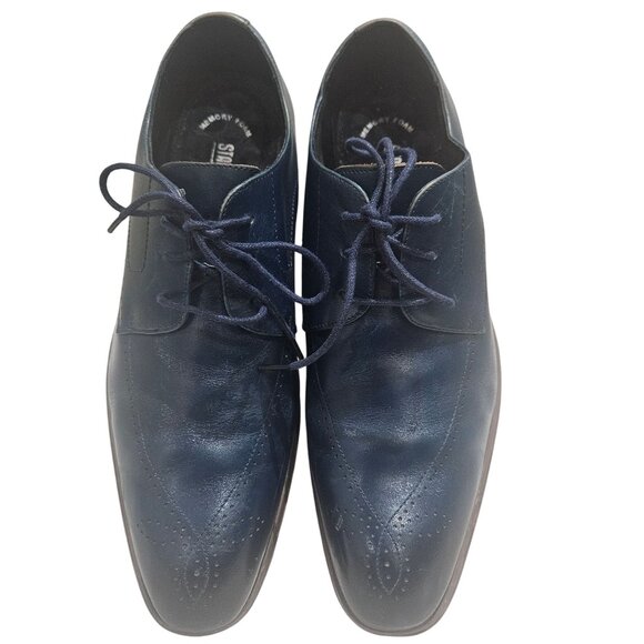Stacy Adams Men's Blue Leather Dress Shoes Size 10.5 M Ballard Oxford Style - Picture 1 of 13